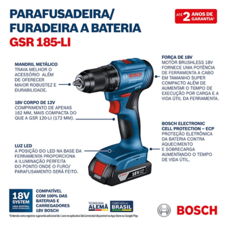 Furadeira à bateria(2) Bosch GSB 185-LI 18V, BRUSHLESS