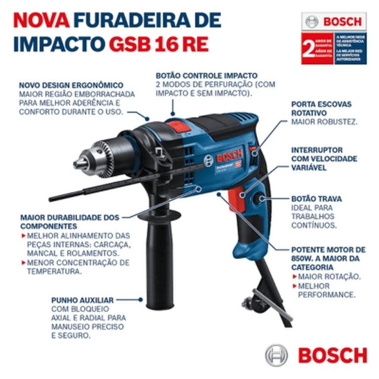 Furadeira de Impacto Bosch GSB 16 RE 850W