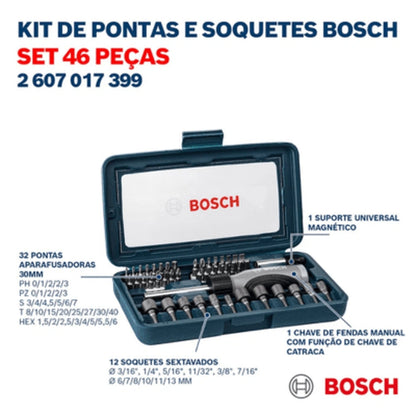 Kit de pontas e soquetes para parafusar Bosch com 46 peças